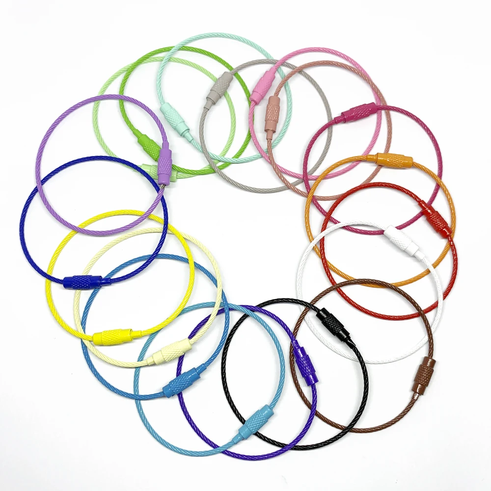 REGELIN 10 pcs Colorful Stainless Steel Wire Keychain Cable Rope Key Holder Keyring 19 Colors Key Chain Rings Jewelry Key Holder