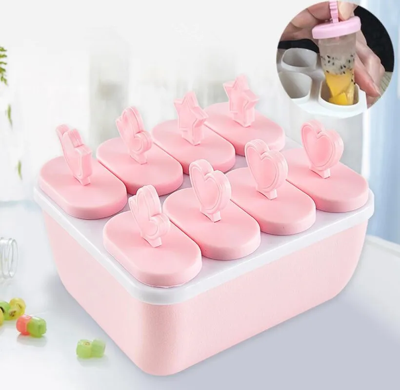 6 Cell Handle Moud Tray Pan Kitchen 3 Color Round / Square Frozen Ice Cube Mold Popsicle Maker DIY Ice Cream Tools Cooking Tools