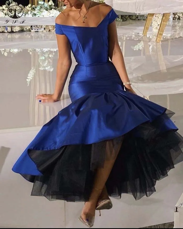 2022 Contrast Color Sweetheart Short Sleeve Mermaid Short Front Long Back Prom Dresses