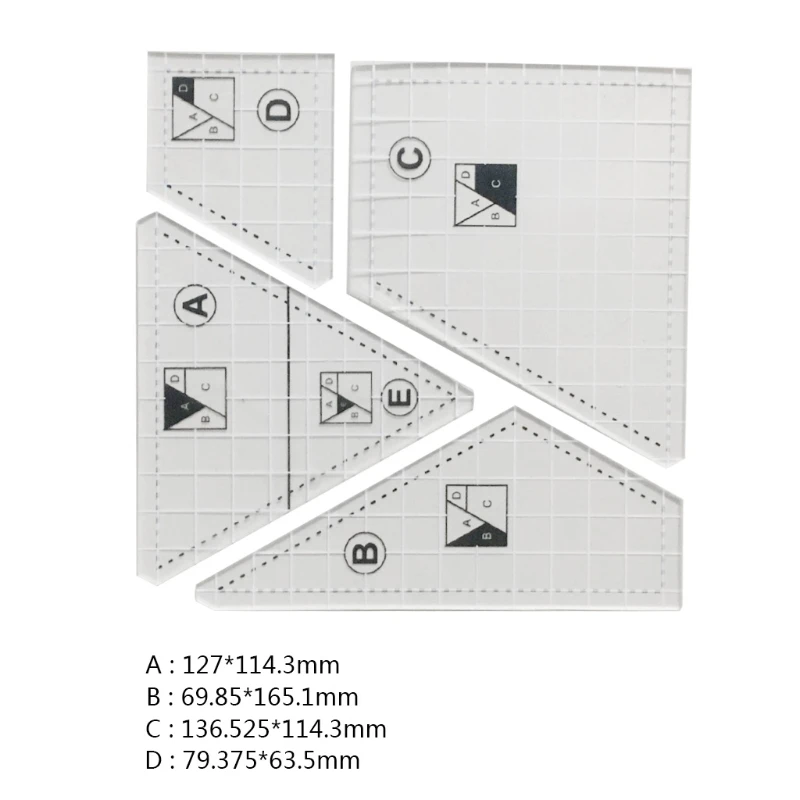 5 pçs pro alfaiate acolchoado modelo régua acrílico mão retalhos régua diy ferramentas de costura grades sucata modelos colcha régua