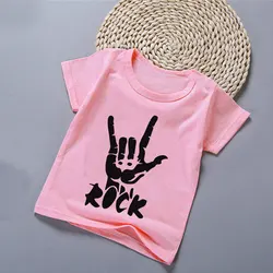 Kawaii Children Clothing Cartoon T Shirt For Kids Summer Top Tees Boys Girls Funny Skull Rock Gesture Anime Tshirt O-neck Unisex