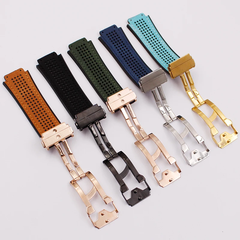 Rubber strap men watch accessories leather strap For HUBLOT series 25x19x22mm folding buckle ladies waterproof breathable strap