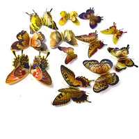 New 12Pcs/Set Gold/Silver Double Layer 3D Butterfly Wall Sticker For Kids Room Bedroom  Home Decoration Party Fridge Decor