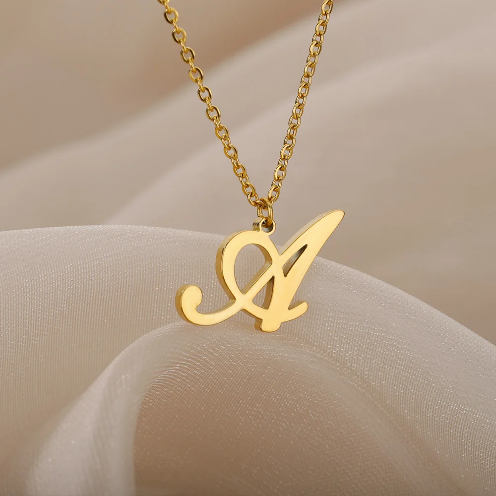 Dainty Initial Letter Necklaces For Women Gold Color Minimalist Stainless Steel Initial Necklace Femme Wedding Jewelry Gift