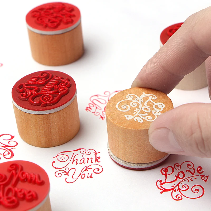 1pc Thank You Wood Rubber Stamp for Scrapbooking Blessing Greeting Letter for You Good Luck Handmade Craft Round Wooden Stamp