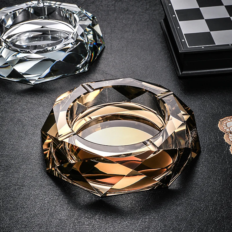 

Crystal Indoors Cigarette Ashtray, Ash Holder Case, Octagon Pattern, Smoking Accessory for Home Office, Tabletop Decoration