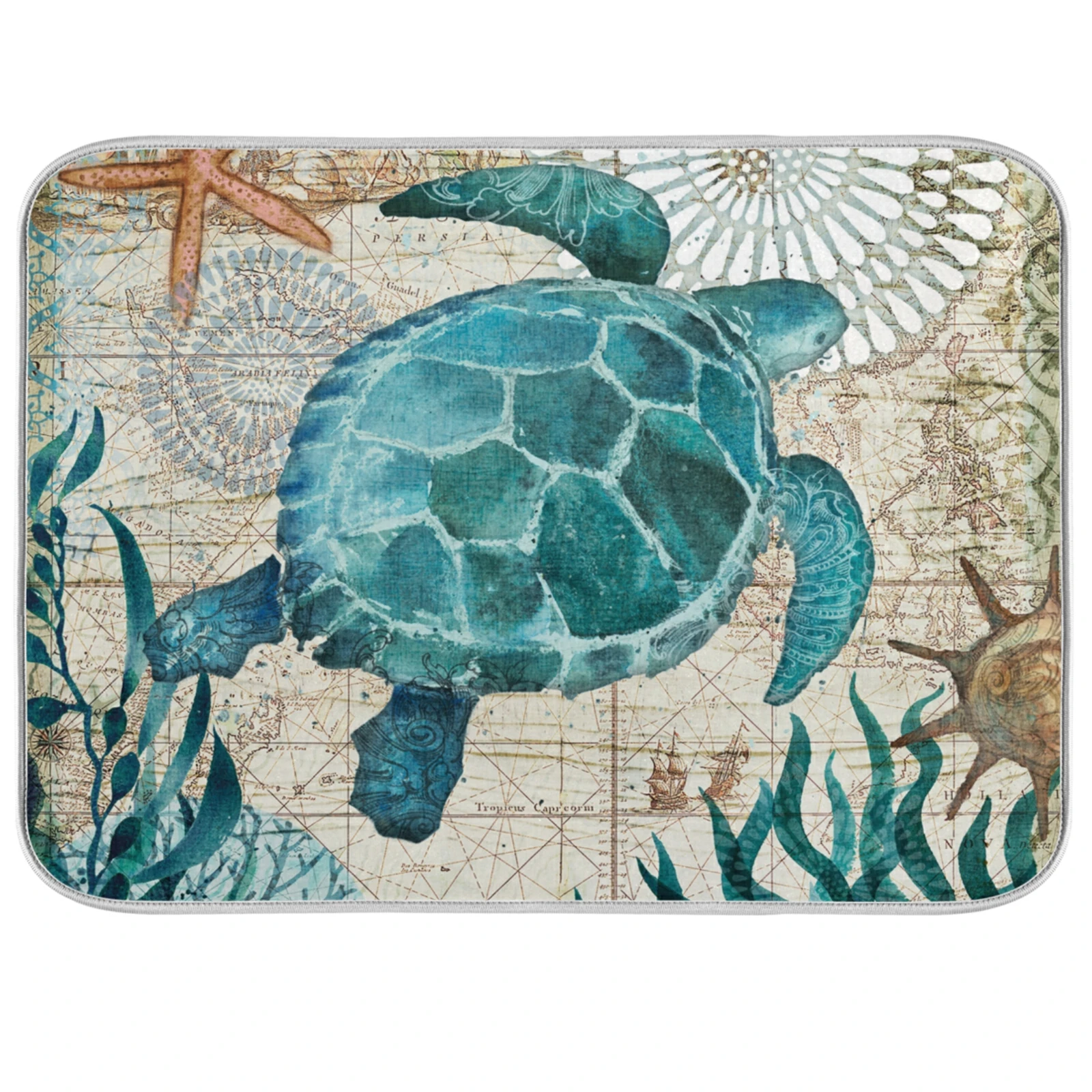 Vintage Octopus Hippocampus Turtle Print Kitchen Placemat Microfiber Drying Dish Mat Absorbent Non-slip Tableware Pad Dish Mat