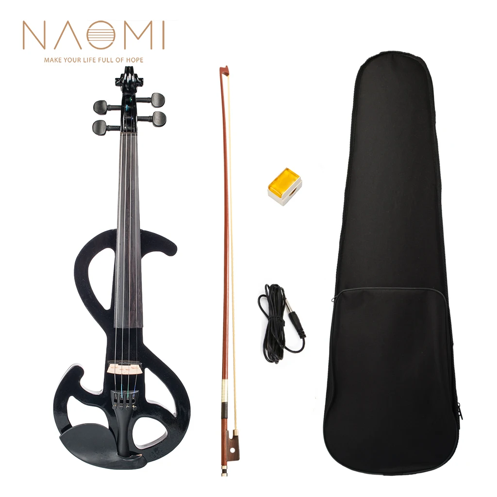 

NAOMI Full Size 4/4 Solid Wood Electric Silent Violin Fiddle Solid Wood Fingerboard Pegs Chin Rest Tailpiece Black SET