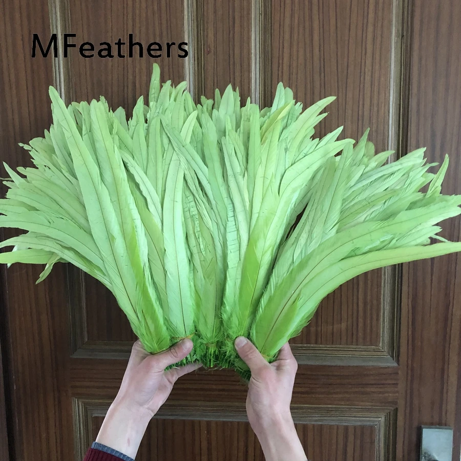 Free Shipping 100PCS/Lot Apple Green Bleached & Dyed Rooster Coque Feathers 30-35CM 12-14 Inches Natural Chicken Feather Plumes