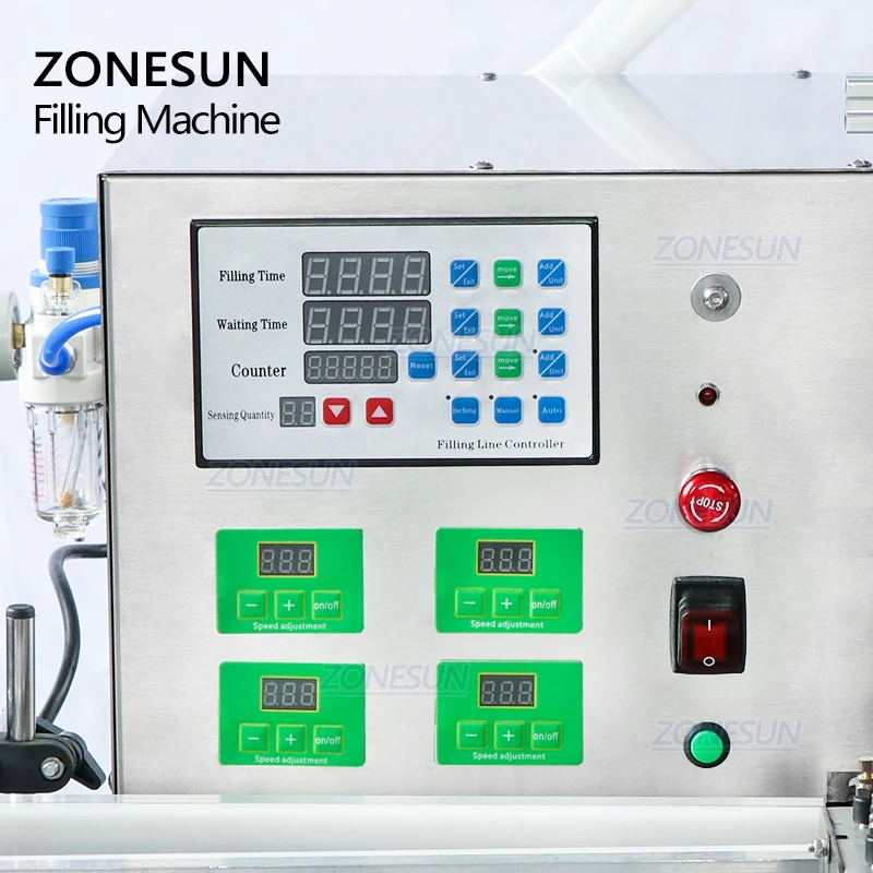 ZONESUN ZS-DTPP4D Desktop Automatic Four Diving Nozzles Water Juice Foamy Liquid Peristaltic Pump Filling Machine