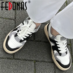 FEDONAS Mixed Colors Cow Suede Leather Women Sneakers Casual Outdoor Flats Lace-Up Comfortable Shoes Woman 2025 Four Season New