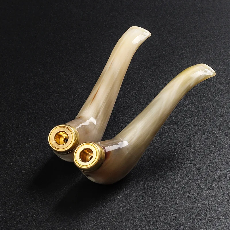 1pcs Natural Yak Horn Pipe with Filter for 8mm Thick Cigarettes, Removable and Washable Tobacco Pipe Cigar Narguile Grinder Smok