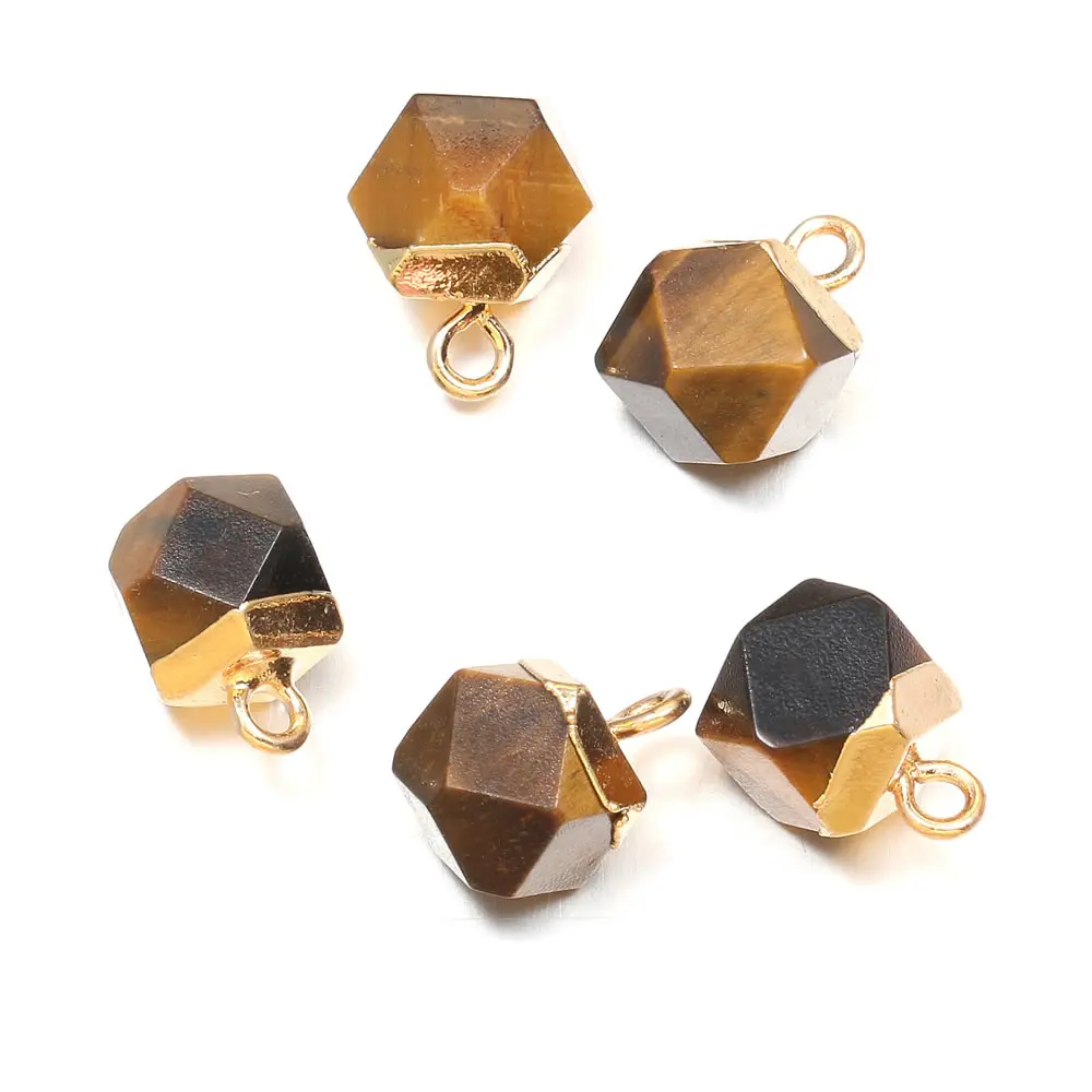 Natural Stone Pendant Golden Plated Square shape Faceted Pendant for Jewelry Making DIY Earring bracelet Necklace accessories