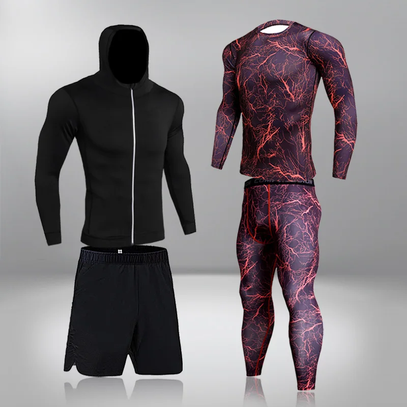 Neue Stretch Ski Unterwäsche Anzug Mode-Trend männer Schnell Trocknend Läuft Sportswear Gym Fitness Training Compression Set 4-stück