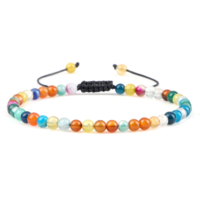 Adjustable 4mm Chakra Beads Bracelet Mini Natural Stone Agats Lava Tiger Eye Beaded Bracelets & Bangles Women Men Gift Jewelry