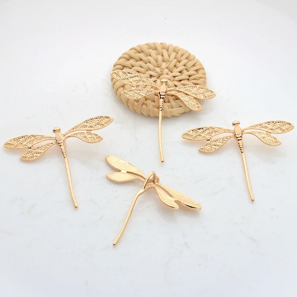 High Quality Copper Metal  Real  Plated Dragonfly Charms 2PCS For DIY Jewelry Findings Making Accessories