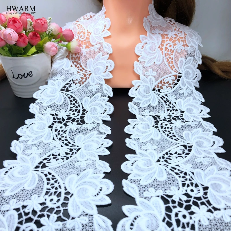 HWARM 5yard 11.1cm New african lace fabric white arts craft sewing fabric water soluble hollow out milk silk curtain decoration