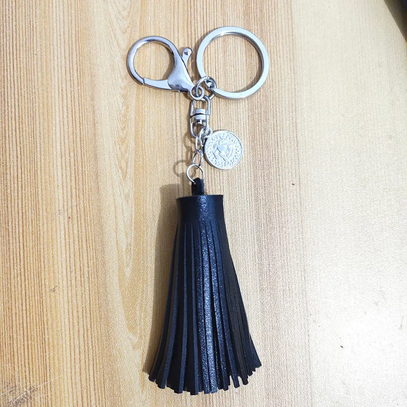 New Black Leather Tassel Key Chain Big Lobster Clasp Keychain Key Ring Women Bag Charming Pendant Car Key Holder