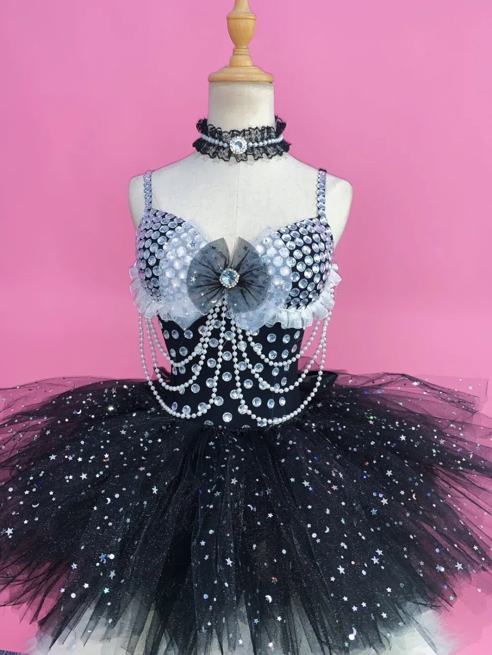 Sexy Female costume Sparkly crystal dress Black skirt bodysuit singer Nightclub dancing stage wear performance party show