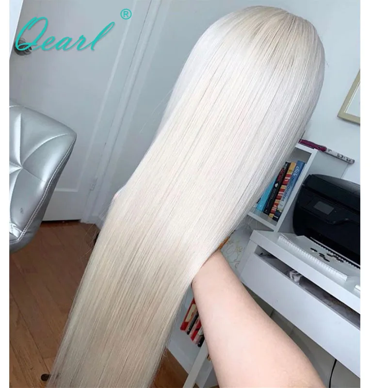 Transparent Clear Women Full Lace Human Hair Frontal Wig Platinum White Blonde Straight 13x6 HD Cheap Lace Front Wig 180% Qearl