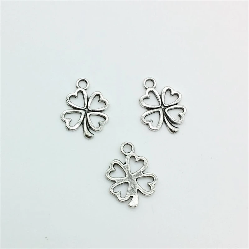 

25PCS Antique Silver Color Four Leaf Clover Charm Pendant, Shamrock Charm, 4 Leaf Clover Charm Inspiration Charms, 16X12mm