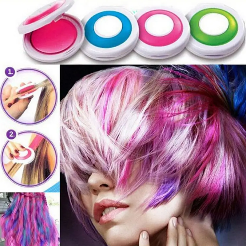 4 Colors Bright Temporary Hair Dye Powder Cake Washable DIY Coloring Cream Chalk Set for Adult Kids Festival Party Accessories