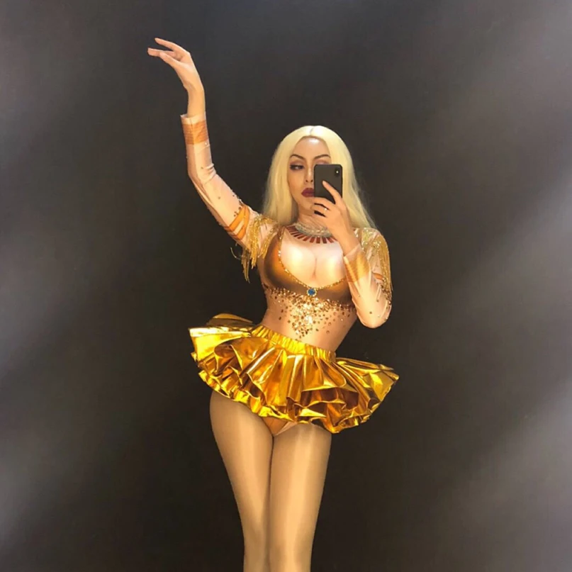

Golden dress nightclub bar stage singer DJ sexy costume