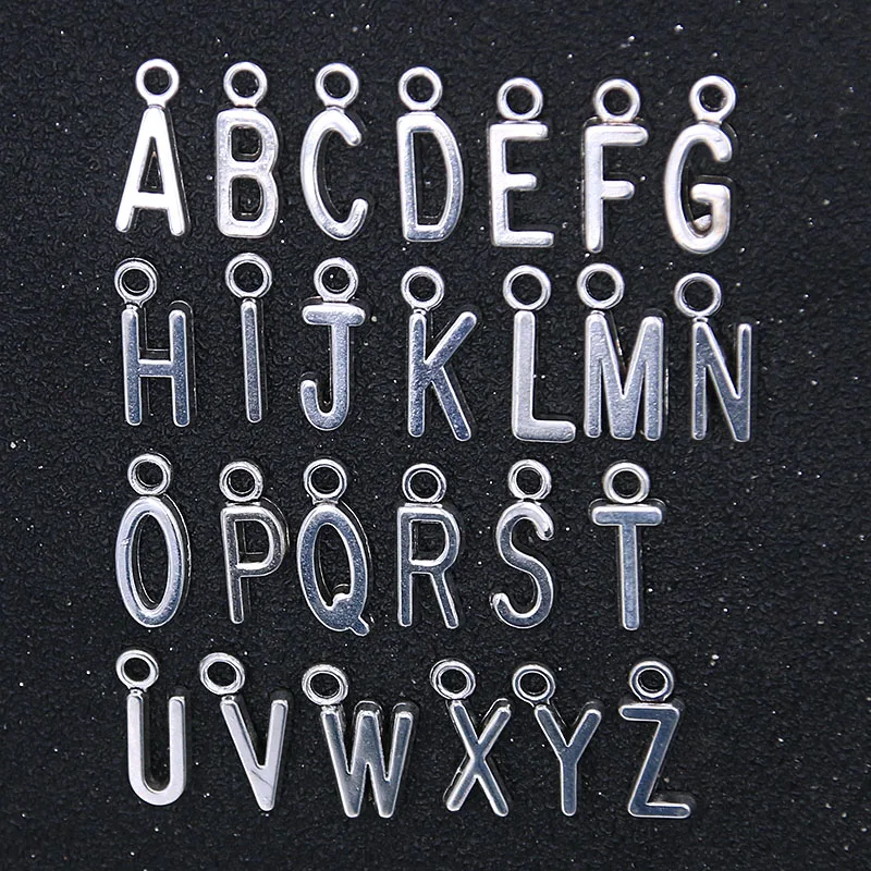 26Pcs 7X17MM  Antique Silver English Letter A-Z Metal Zinc Alloy  Charms  Pendant DIY Jewelry Necklaces Bracelets Bags Material