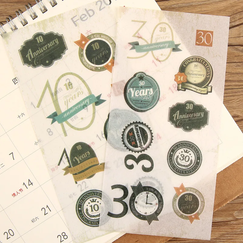 6Sheets/Pack Time Anniversary Decoration Scrapbooking Stickers Transparent PVC Stationery Diary Stickers