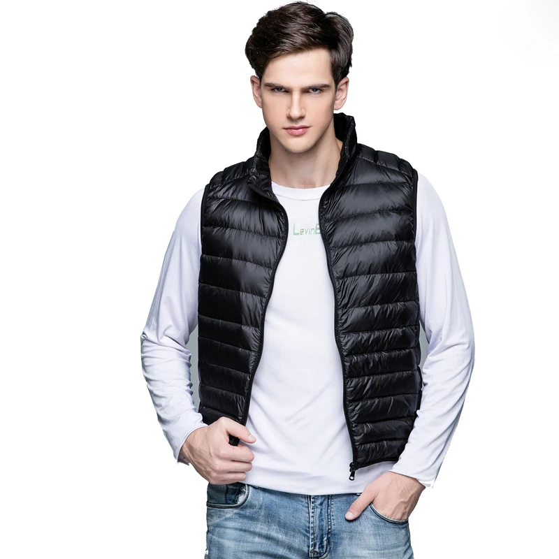 Chaleco ultraligero de plumón de pato para hombre, chaqueta sin mangas a la moda, abrigo de primavera, otoño e invierno, 90%