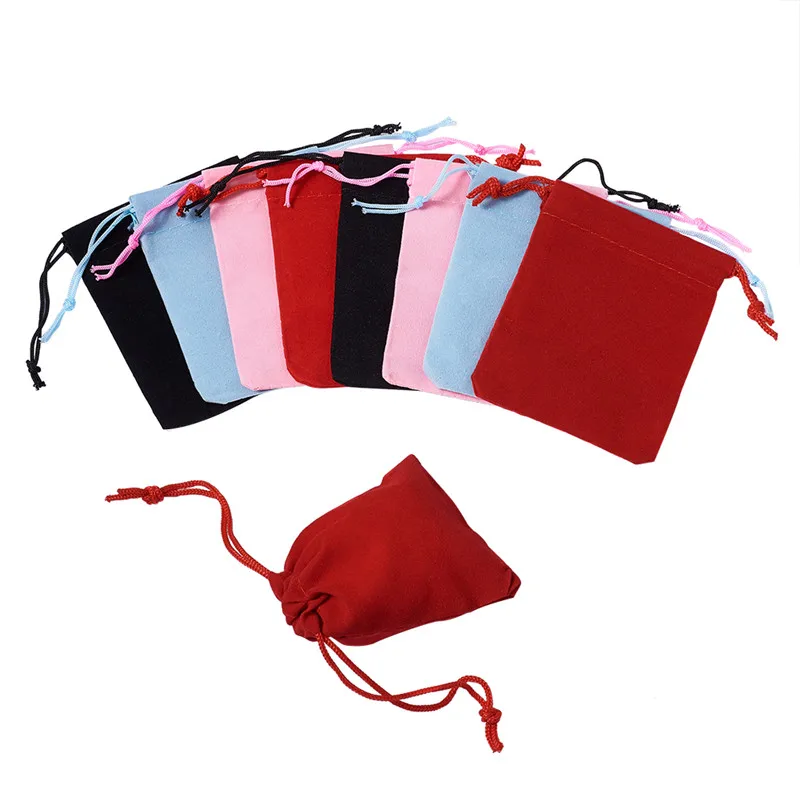 100pcs 9x7cm 7x5cm Velvet Jewelry Bags Drawstring Jewelry Display Packing Pouches Christmas Wedding Gift Bags