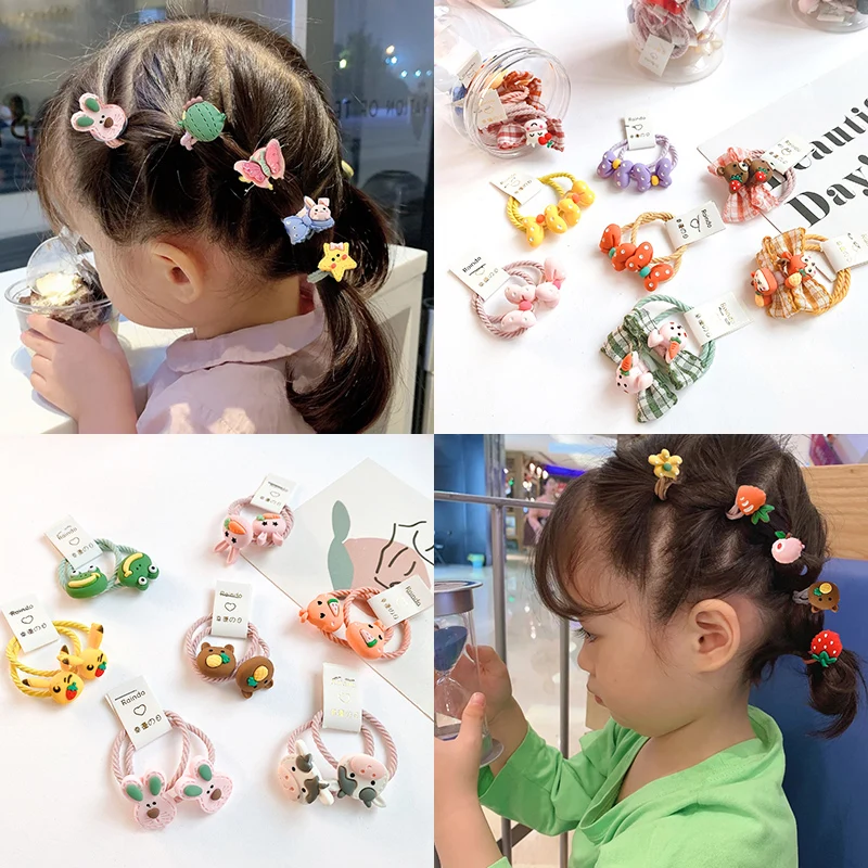 20 Pcs/Set Children Cute Cartoon Flower Fruit Bow Hair Bands Baby Girls Sweet Scrunchies Rubber Bands Kids Hair Accessories