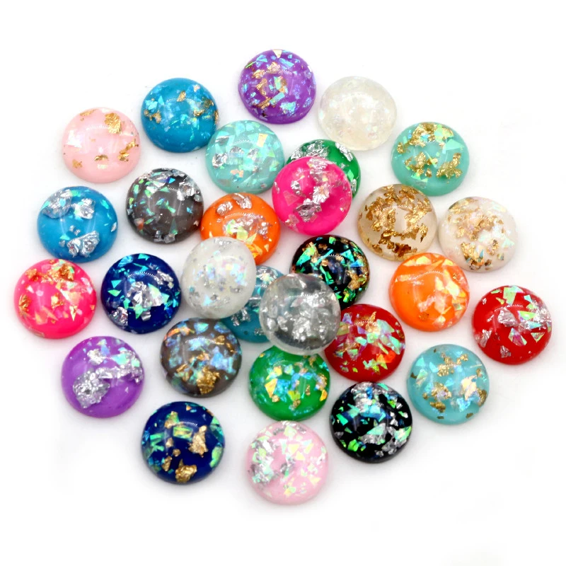 New Fashion 40pcs 12mm 8mm 10mm Mix Colors Built-in metal foil Flat back Resin Cabochons Cameo