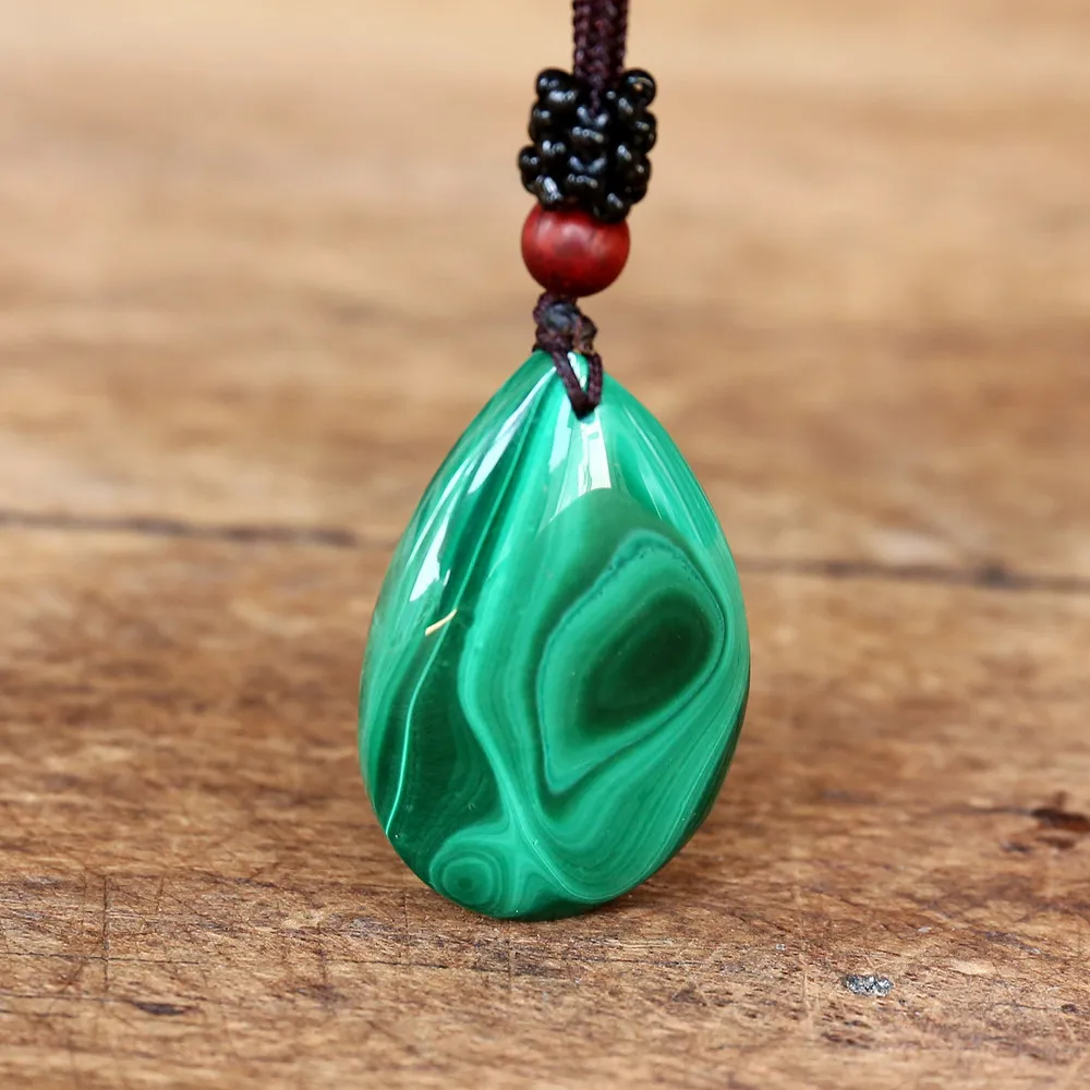 Malachite Water Drop Pendant Necklace Natural Stone Yoga Macrame Necklace Women Men Fashion Jewelry Accessories