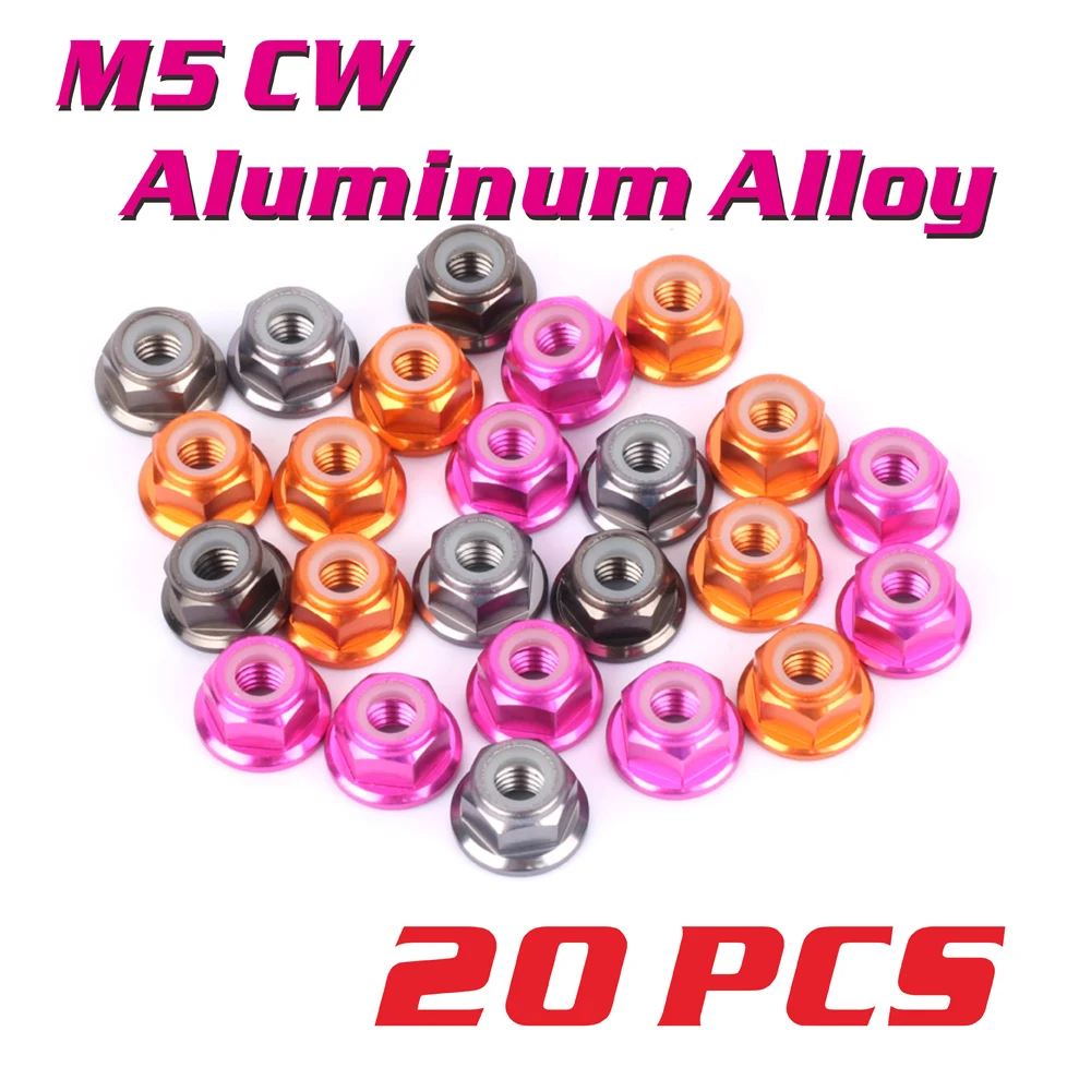 M5 CW  20PCS Aluminum Lock Nuts M5 CW  Aluminum Alloy Flange Nylon Lock Nut Self-locking nut anti-losing Locknuts for RC model p