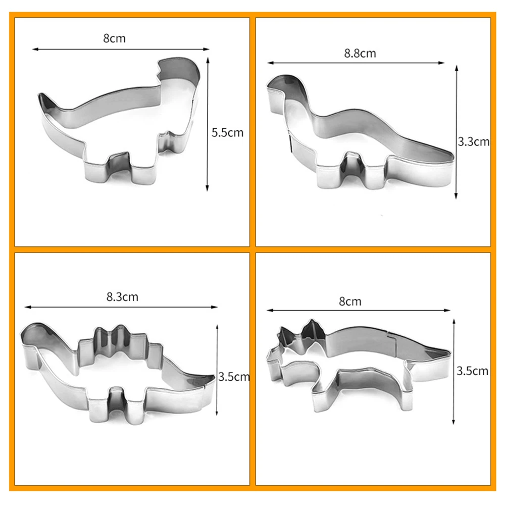 4Pcs Dinosaur Cookie Cutter Baking Mold Stainless Steel Dinosaur Shape Cookies Cake Mold Outdoor Cooking Tools