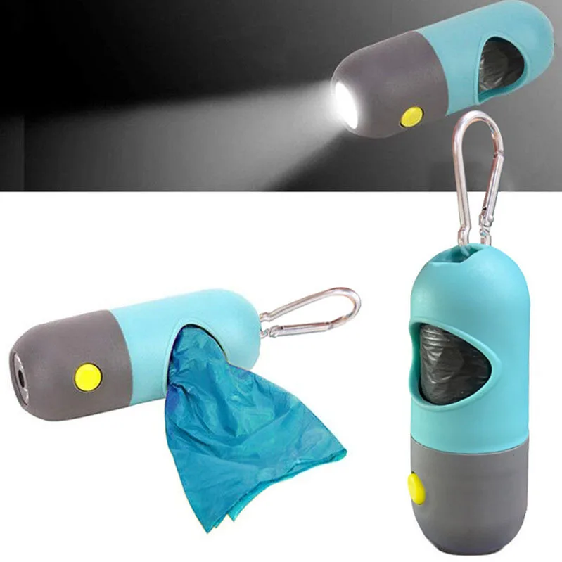 Dispenser per sacchetti di cacca di cane degradabile LED light Waste Bags Holder Dispenser sacchetti di cacca Set cani cestino animali domestici