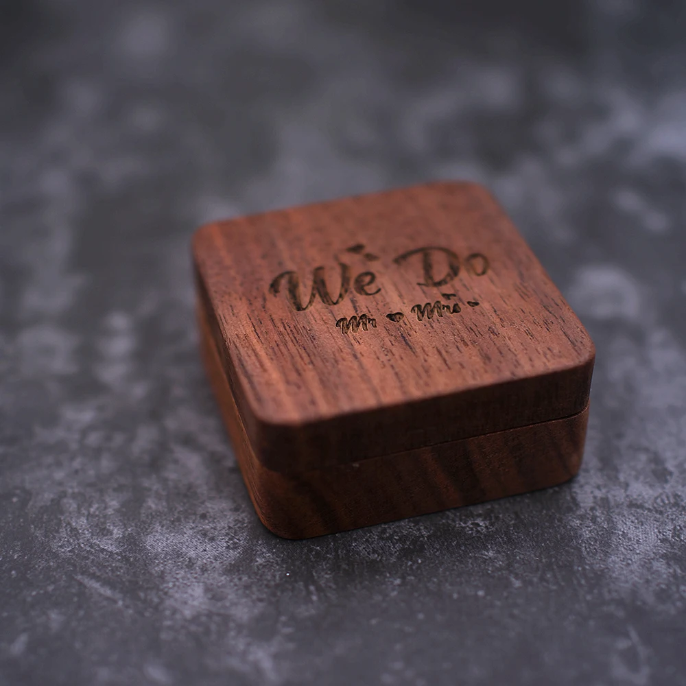 Wood Engagement Ring Bearer Box Rustic Custom Bride & groom Wedding Ring Box Pillow engraved Name Square Gift Wooden jewelry box - Image 4