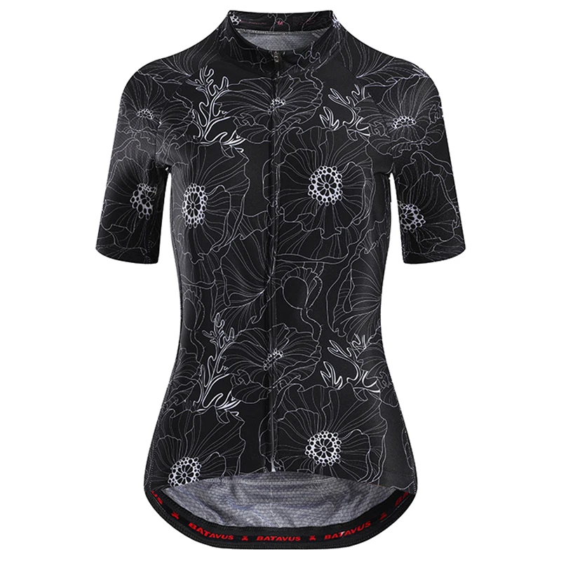 NEW Summer Woman Lotus Leaf Line Cycling Jersey Black Bike Wear Sport Shirt Sleeve Riding Bicycle Clothing