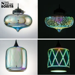 3D glass cord pendant lamp Fireworks Modern pendant lights for restaurants Laser colorful starry sky droplight loft