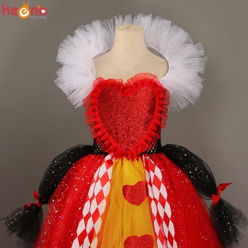 Evil Red Queen Sparkly Girls Tutu Dress Deluxe Wonderland Royal Heart Kids Halloween Fancy Dress Children Pageant Party Costume