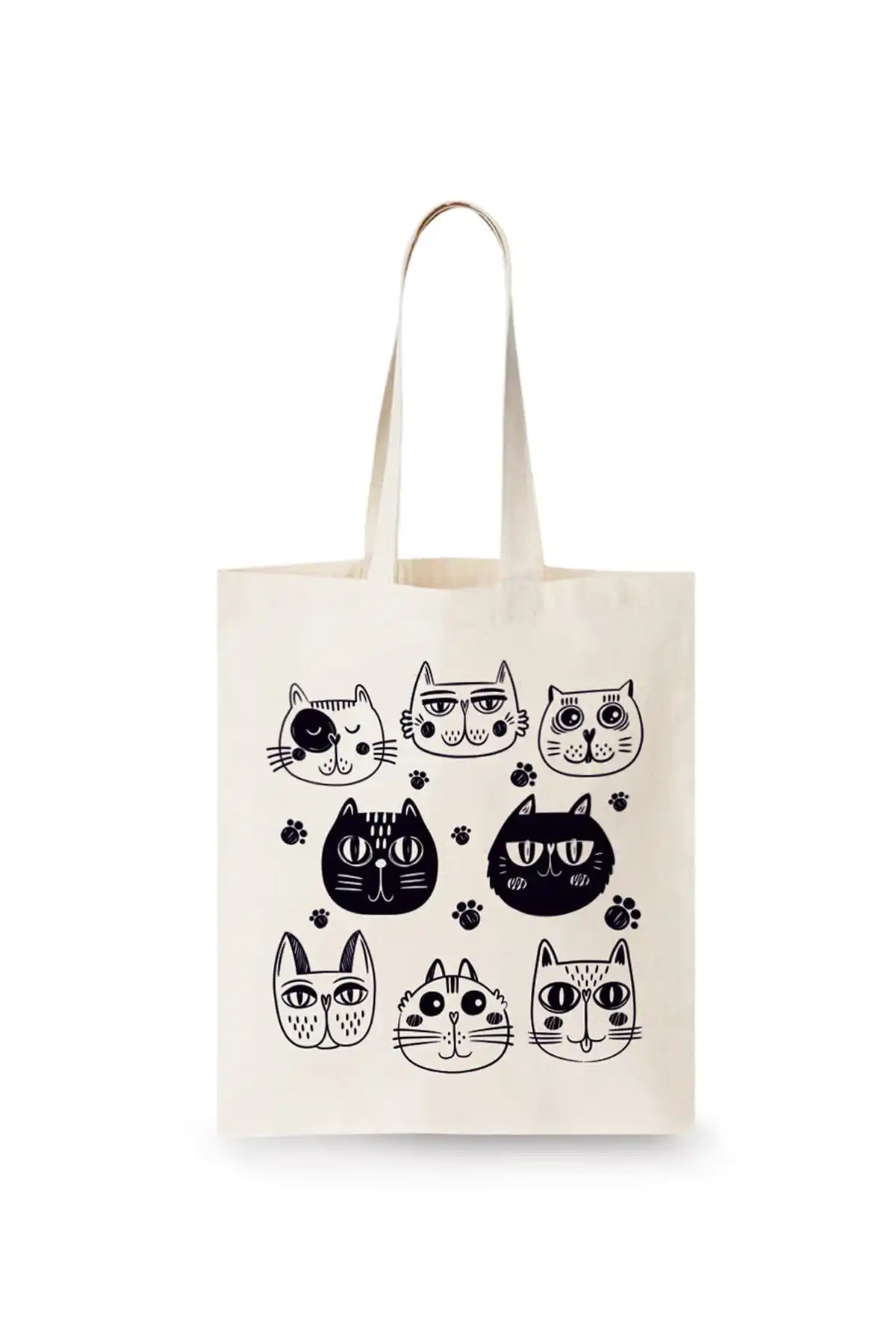 Cat Drawing Tote Bag Daily Use Design Handbags Holiday Travel Shopping Bags Souvenirs