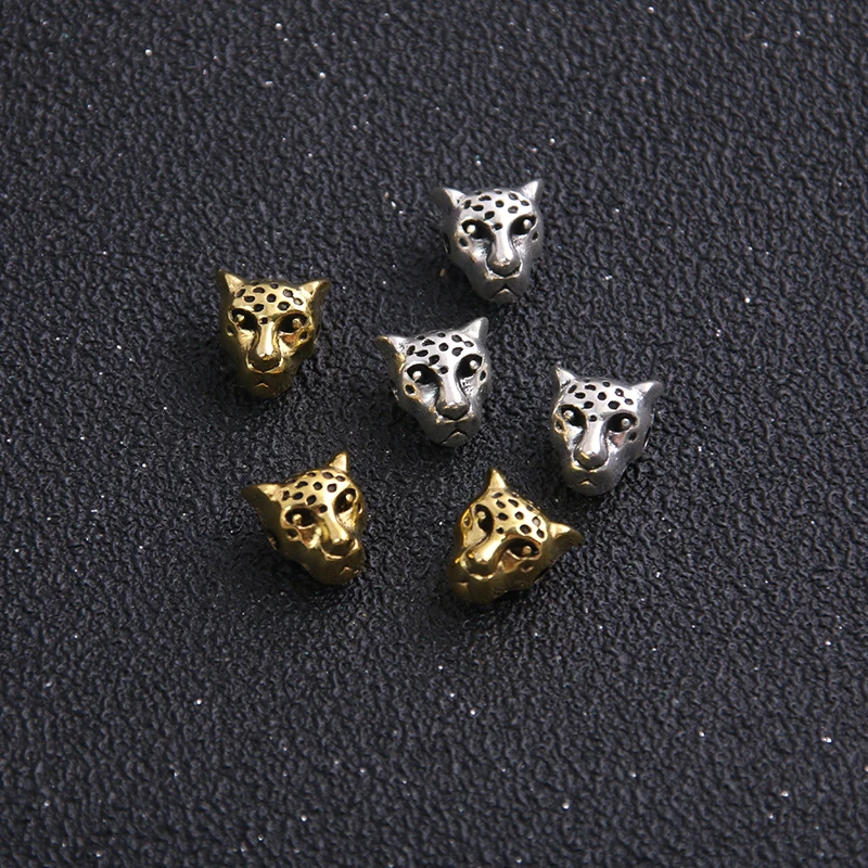 10pcs 7*9*9mm Two Color Small Leopard Head Bead Spacer Bead Charms For Diy Beaded Bracelets Jewelry Handmade Making