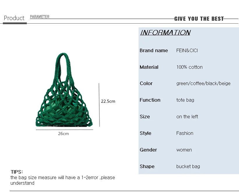 Designer Braided crochet net bag Women Casual summer woven beach bucket tote bag purse green khaki black color 2022 new