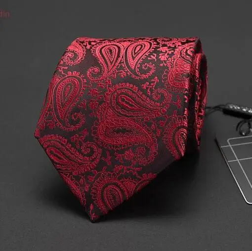 

Men Tie Red Wedding Necktie Bridegroom Burgundy Silk Paisley Vintage Pink