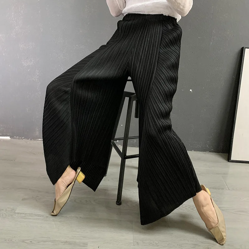 

2021 autumn new style women's pants miyake pleated loose wide-leg folda larga thin casual pants for woman