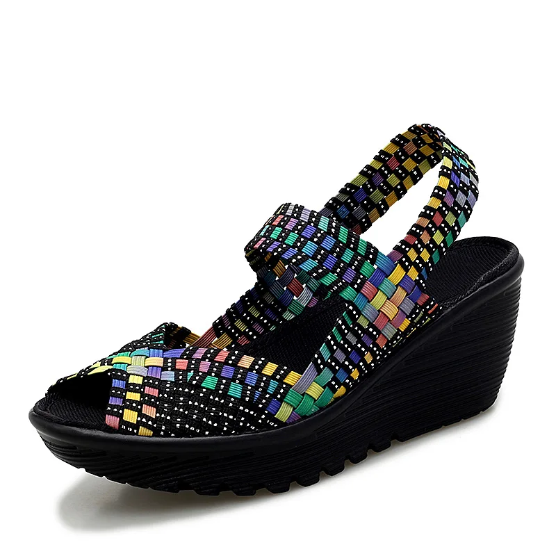 Summer Sandals Women Woven Shoes Breathable Flat Platform Shoes Woman Sneakers 5CM Heel Casual Sandals Handmade Zapatos Mujer