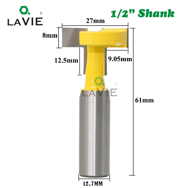 LAVIE 12 มม.1/2 นิ้วShank T-Slot Handle Routerบิตทังสเตนคาร์ไบด์Slottingตรงสำหรับเครื่องตัดไม้ไม้ 03003