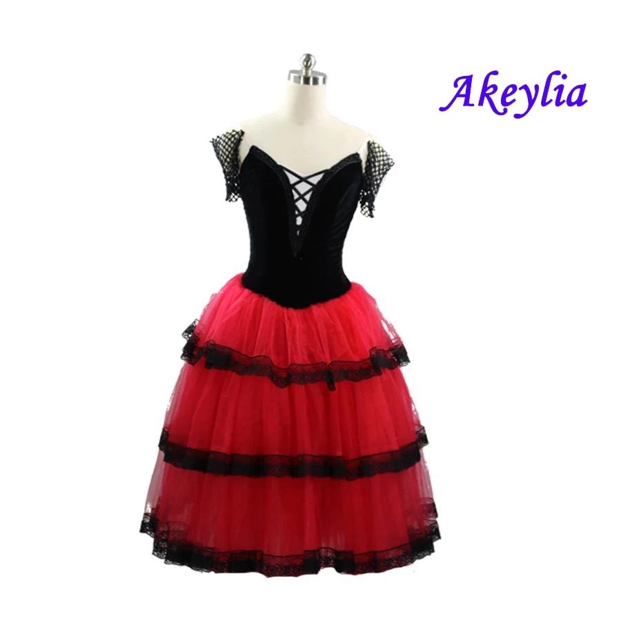 

Adult Black red Spanish dress Girls Dance black white Long Romantic Ballet dress Performance Costumes royal blue women JNBL08