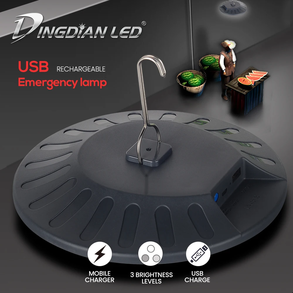 Luz led de emergência de alta baía recarregável usb, lâmpada de iluminação industrial, uso interno/externo, acampamento, noite, mercado